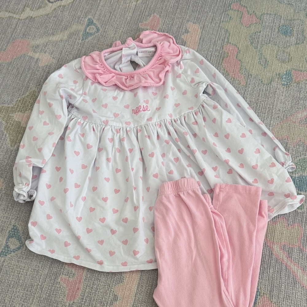 Pink Heart Kids set “Reese” monogram - 5T